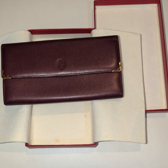 Cartier Handbags - Cartier Must De Cartier Long Burgundy Leather Wallet with Gold Detail